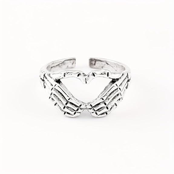Skeleton Hands Heart Shape Adjustable Ring – Gothic Punk Jewelry for Men & Women