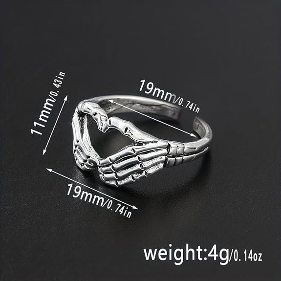 Skeleton Hands Heart Shape Adjustable Ring – Gothic Punk Jewelry for Men & Women