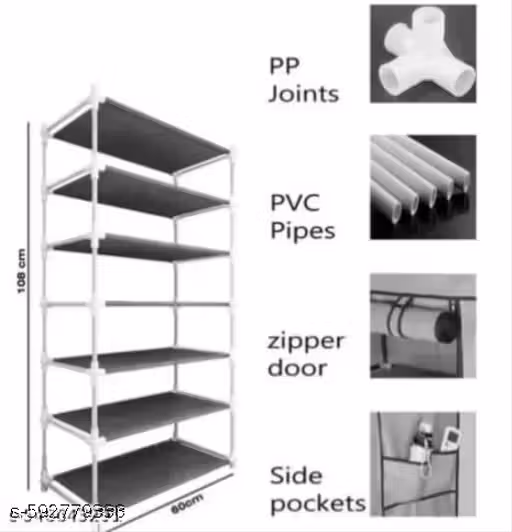Jai Bajrangbali store 4 Shelves Shoe Rack Plastic with Zip Door Cover & Side Pockets, Multiuse Storage Rack for Footwear, Toys, Clothes with Dustproof Cover (6 Shelves, Plastic) (BLUE 4 LAYER)
