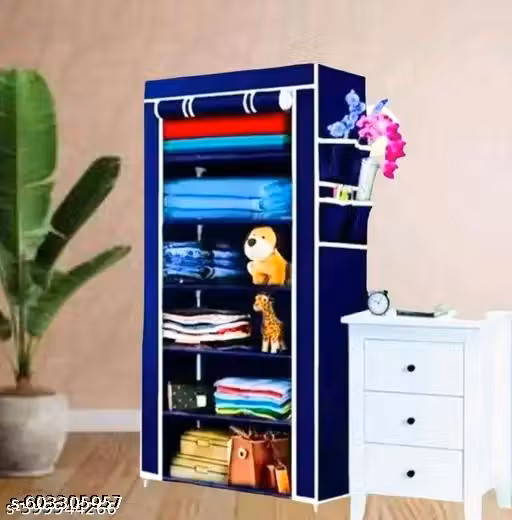 Jai Bajrangbali Store store 6 Shelves Shoe Rack Plastic with Zip Door Cover & Side Pockets, Multiuse Storage Rack for Footwear, Toys, Clothes with Dustproof Cover (6 Shelves, Plastic) (BLUE 6 LAYER)