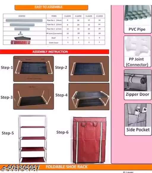 Jai Bajrangbali Store store 6 Shelves Shoe Rack Plastic with Zip Door Cover & Side Pockets, Multiuse Storage Rack for Footwear, Toys, Clothes with Dustproof Cover (6 Shelves, Plastic) (BLUE 6 LAYER)