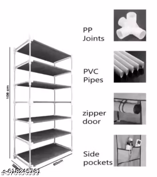 Jai Bajrangbali Store store 6 Shelves Shoe Rack Plastic with Zip Door Cover & Side Pockets, Multiuse Storage Rack for Footwear, Toys, Clothes with Dustproof Cover (6 Shelves, Plastic) ( Pink 6 LAYER)