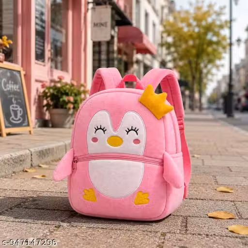 Cute Penguin Soft Plush Backpack for Kids Boys & Girls | Lightweight Preschool Nursery School Bag with Front Zipper Pocket | Soft Fabric Travel Picnic Carry Backpack for 2 to 6 Years Children