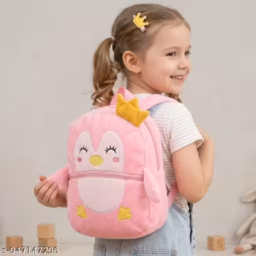 Cute Penguin Soft Plush Backpack for Kids Boys & Girls | Lightweight Preschool Nursery School Bag with Front Zipper Pocket | Soft Fabric Travel Picnic Carry Backpack for 2 to 6 Years Children