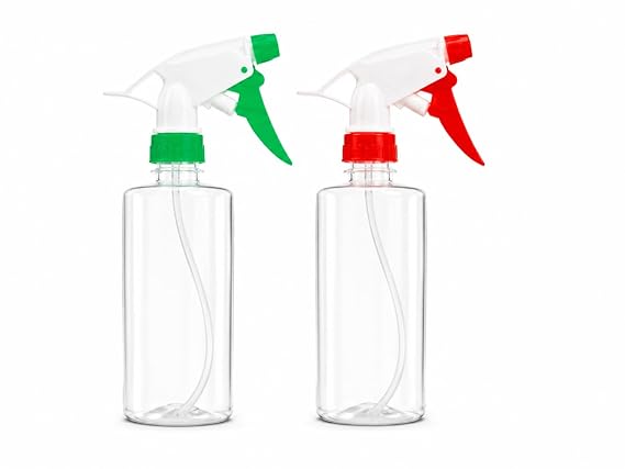 Green Snap Clear Plastic Spray Bottle, 500 ml, Fine Mist with Adjustable Nozzle, Leak-Proof, Reusable, for Plants, Cleaning, Ironing, Pet Care, Pack of 2 Random Color will be sent (2)