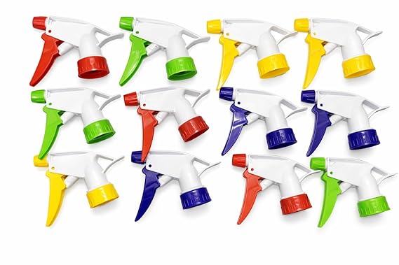 Green Snap Trigger Sprayer Replacement Nozzle, Trigger Sprayer Bottle Heads for 16oz / 32oz Spray Bottles, (Multi color Pack of 12)