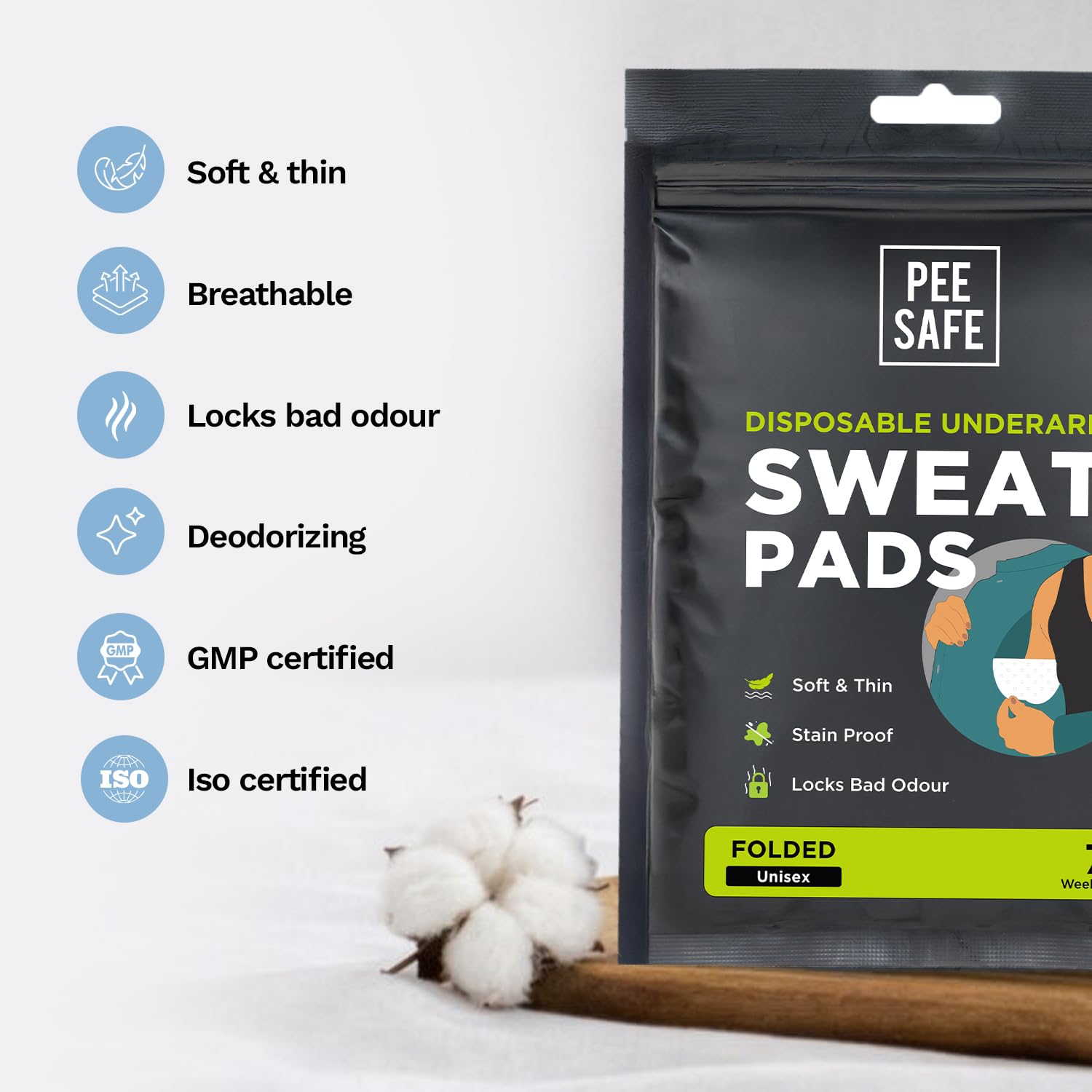 Pee Safe Underarm Sweat Pads for Men & Women, 28 Pads, Straight & Folded