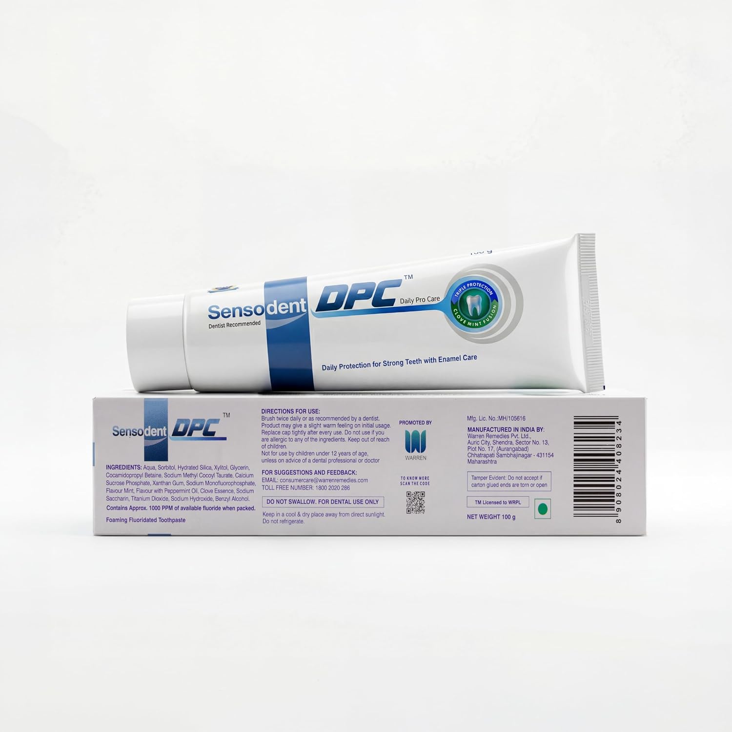 DPC Foaming Sensitivity Toothpaste | CSP & Potassium Formula | Repairs Enamel, Calms Nerves & Protects Against Cavities | Fluorinated | 100g,Pack of 1