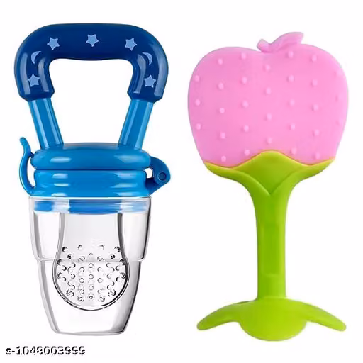 New Silicone Fruit Shape Teether And Fruit Nibbler For Baby 6-12 Months Baby Teether And Nibbler 3-6 Months Babies Combo Pack Color Red & Pink Set - Toddler