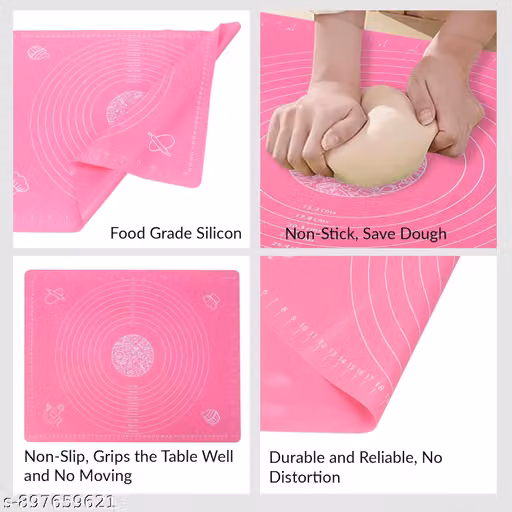 silicone Roti Mat Baking Mat Chapati Atta Kneading Mat Non-Stick (Size 50 * 40 cm) (Multicolor, pink)