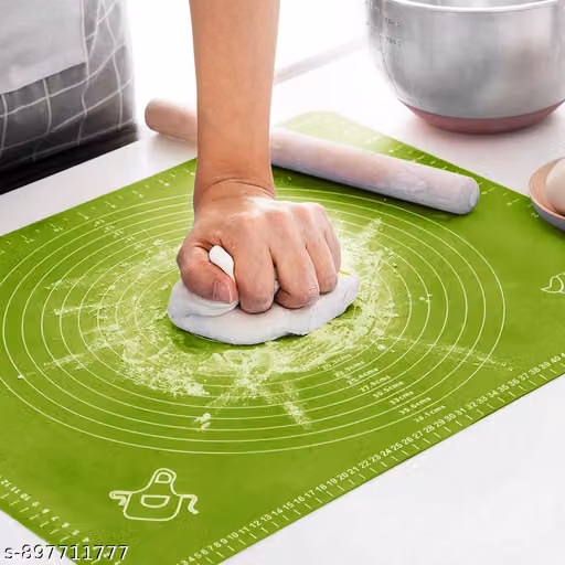 Silicone Baking Mat Silicone Chapati Atta Kneading Mat Non-Stick Fondant Rolling Mat Stretchable for Kitchen Roti Chapati (Baking Mat 50 * 40 cm) (Green)