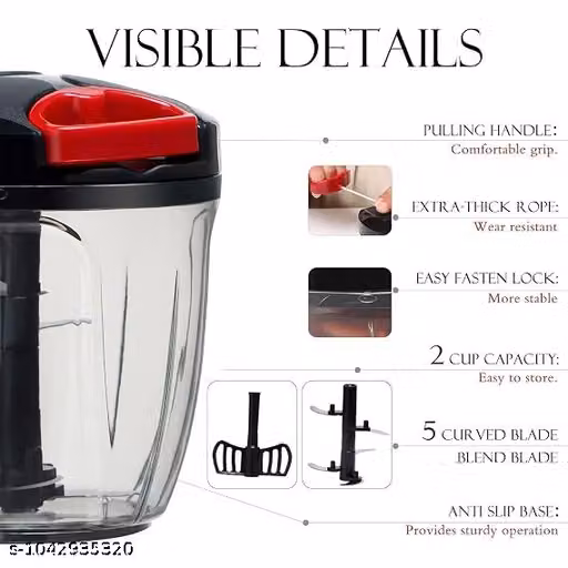 Manual Mini Handy and Compact Chopper, Vegetable Cutter for Onion, Garlic, Fruits, and Nuts with 3 Blades for Effortlessly Chopping for Your Kitchen (Black, 900ml)