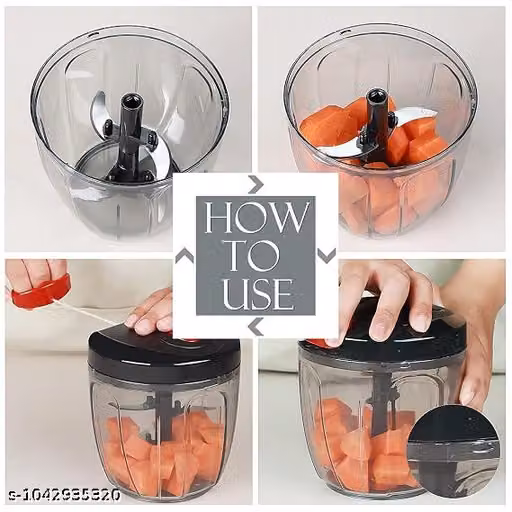 Manual Mini Handy and Compact Chopper, Vegetable Cutter for Onion, Garlic, Fruits, and Nuts with 3 Blades for Effortlessly Chopping for Your Kitchen (Black, 900ml)