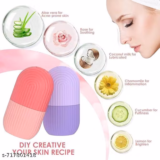 Ice Face Roller Silicone Facial Cube for Eyes Neck Massage Remove Dark Circle Pore Shrink Face Beauty Skin Care Ice Mould Kitchen Tools (Multicolor) Pack of 2