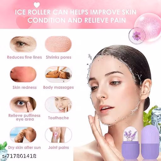 Ice Face Roller Silicone Facial Cube for Eyes Neck Massage Remove Dark Circle Pore Shrink Face Beauty Skin Care Ice Mould Kitchen Tools (Multicolor) Pack of 2