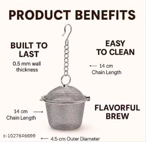 Stainless Steel Tea Infuser Ball 4.5 cm (Pack of 1) Fine Mesh Tea Strainer with Chain Hook for Loose Leaf Tea, Chai & Herbs |Reusable Small Tea Filter