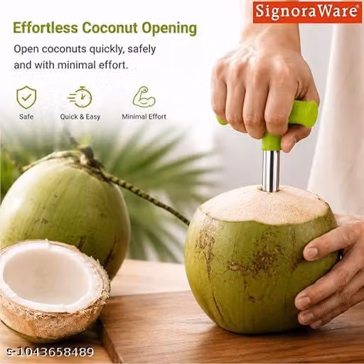 Stainless Steel Coconut Opener Tool | Manual Tender Coconut Hole Opener | Ergonomic Grip | Heavy Duty | 2 Piece