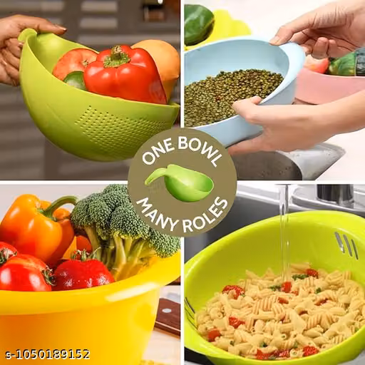 Multipurpose Strainer & Washer Bowl for Rice, Fruits & Vegetables | Rice Washing Bowl | Kitchen Strainer | Kitchen Tool & Accessory | Pack of 3 (Pink Blue & Green)