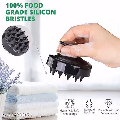 Scalp Head Massager & Shampoo Brush: Eco-Friendly Wheat Straw Hair Care Tool For Hair Growth, Dandruff Removal, And Preventing Hair Loss (Solid Black)