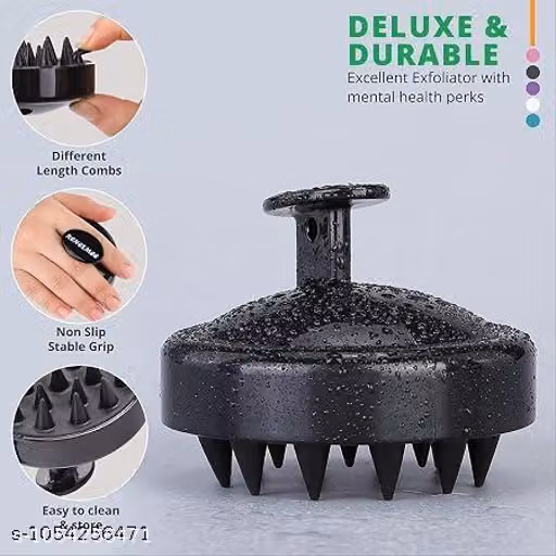 Scalp Head Massager & Shampoo Brush: Eco-Friendly Wheat Straw Hair Care Tool For Hair Growth, Dandruff Removal, And Preventing Hair Loss (Solid Black)