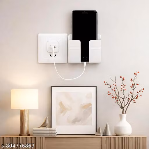 Wall Mount Mobile Holder for Home – Self-Adhesive Phone Charging Holder with Dual Hooks, Ideal for Bathroom, Kitchen, Bedroom, Office – Reusable ABS Build, Pack of 4