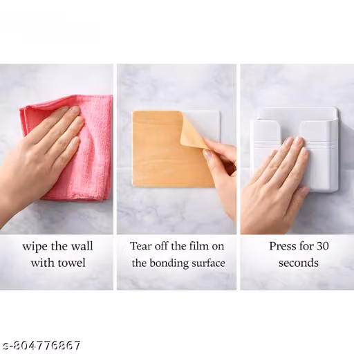 Wall Mount Mobile Holder for Home – Self-Adhesive Phone Charging Holder with Dual Hooks, Ideal for Bathroom, Kitchen, Bedroom, Office – Reusable ABS Build, Pack of 4