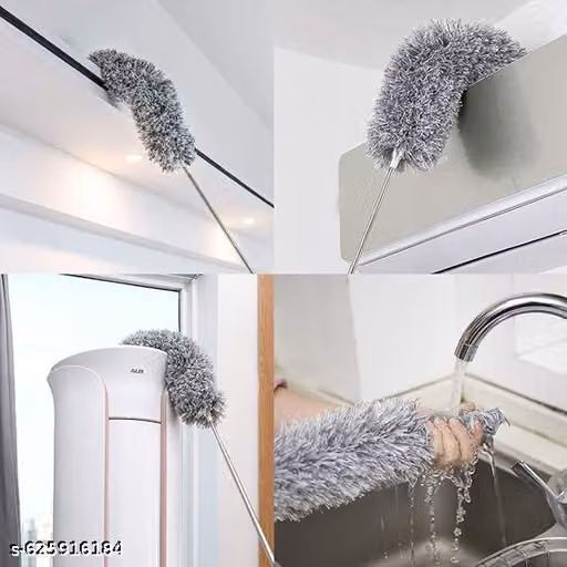 Long Handle Microfiber Feather Fan Ceiling Duster for Dust Cleaning with extendable Pole 100 Inch with Anti Scratch Bendable Brush for Cleaning High roof Cobweb Stick | Grey