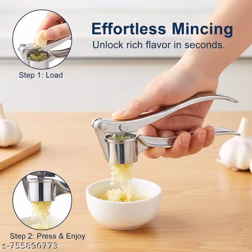 Stainless Steel Hand Press Garlic Crusher for Kitchen Cooking | Multi-Function Manual Pressed Mincer Cutter for Garlic & Ginger | Easy to Squeeze & Clean for Kitchen (Silver)