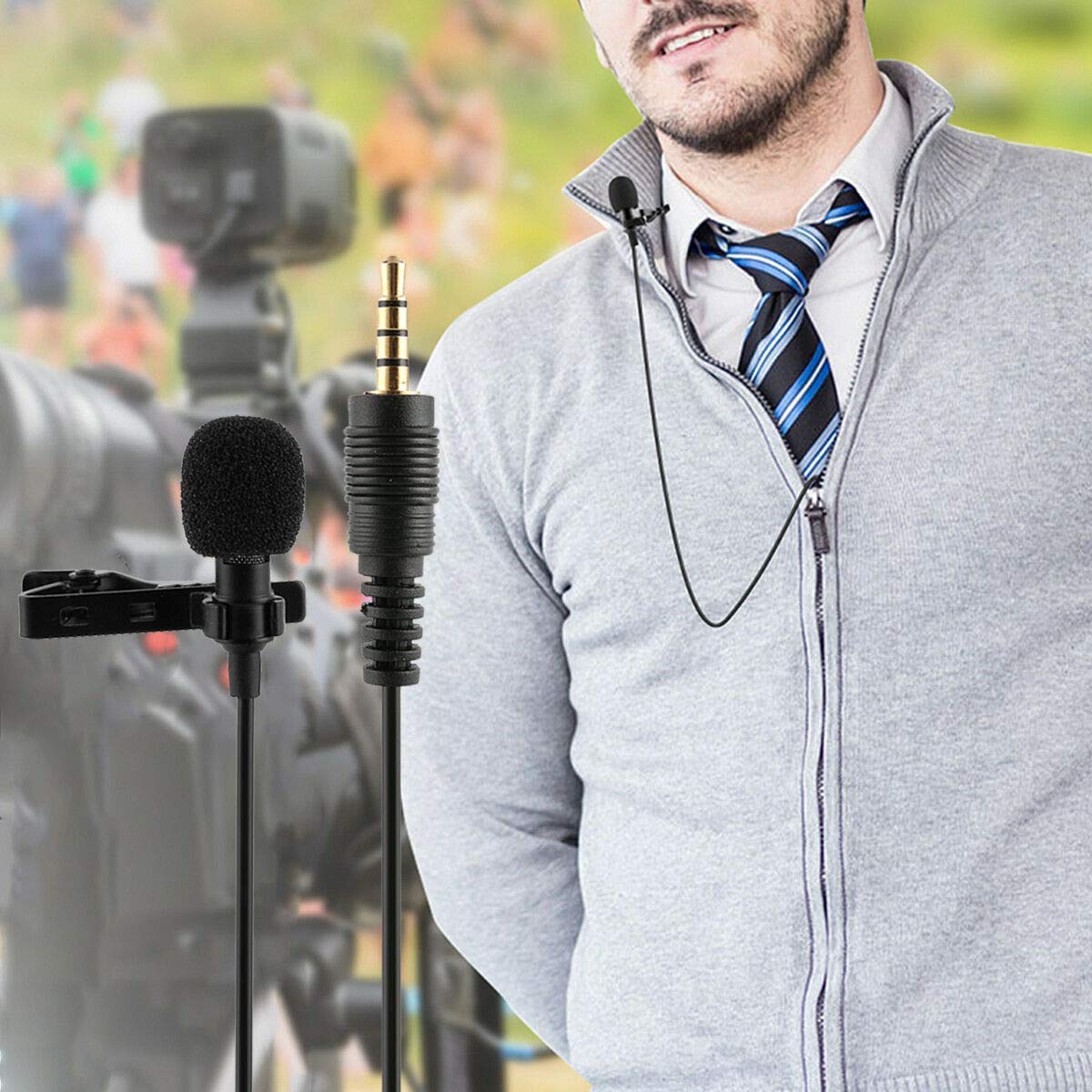 Clip On Mini Lapel Mic Mike Lavaliere Microphone / collor 3.5mm mike (Black)