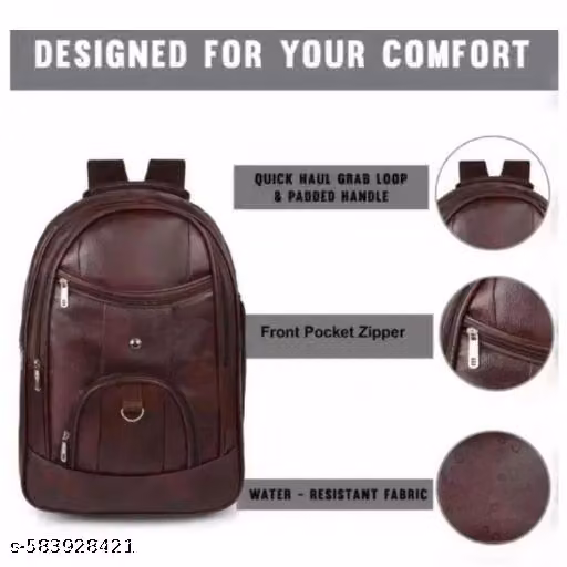 BIG SIZE LAPTOP LEATHERISH BACKPACK FOR MEN BACKPACK BAGS BAGPACK ( BROWN)