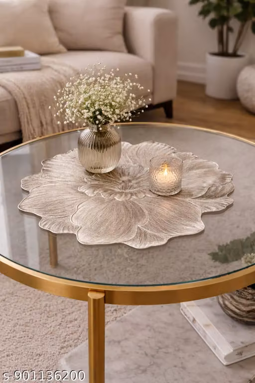 FLOWER Shape Placemats for Dining | Table Luxury Placemats Set of 1 Golden Table Mats | Washable Mats