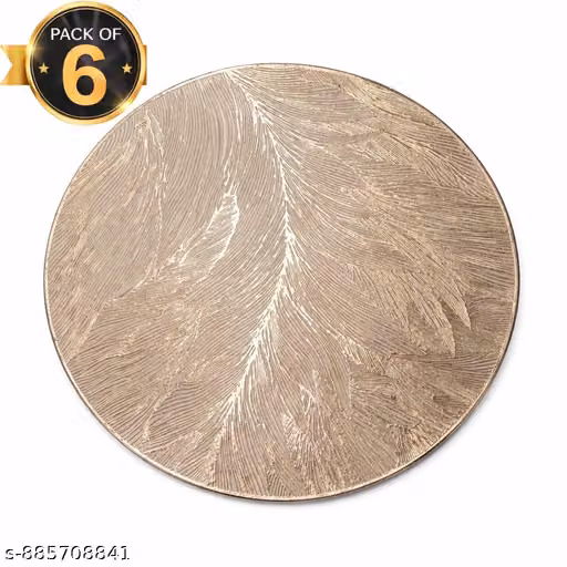 Decorative Golden Table Mats Set of 6 | Round Placemats for Dining Table | Washable Mats