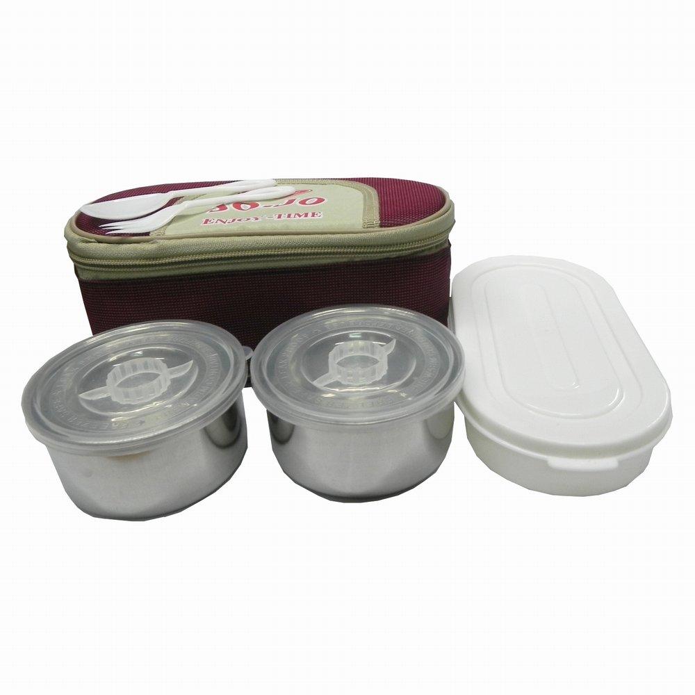 Insulated bag Lunch Box With 2 Stainless steel and 1 Plastic compartment