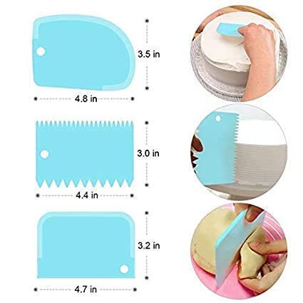 3pcs Set Plastic Dough Bench Scraper Cake Cutter, Chopper, Smoother Icing Fondant Cake Decorating Pastry Baking Tool (Color May Vary)