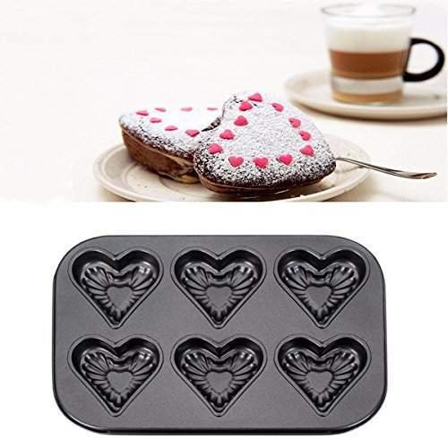 6 Cups Heart Shape Muffin Chocolate Pudding Pastry Baking Tray Tools Non-stick Cake Mold