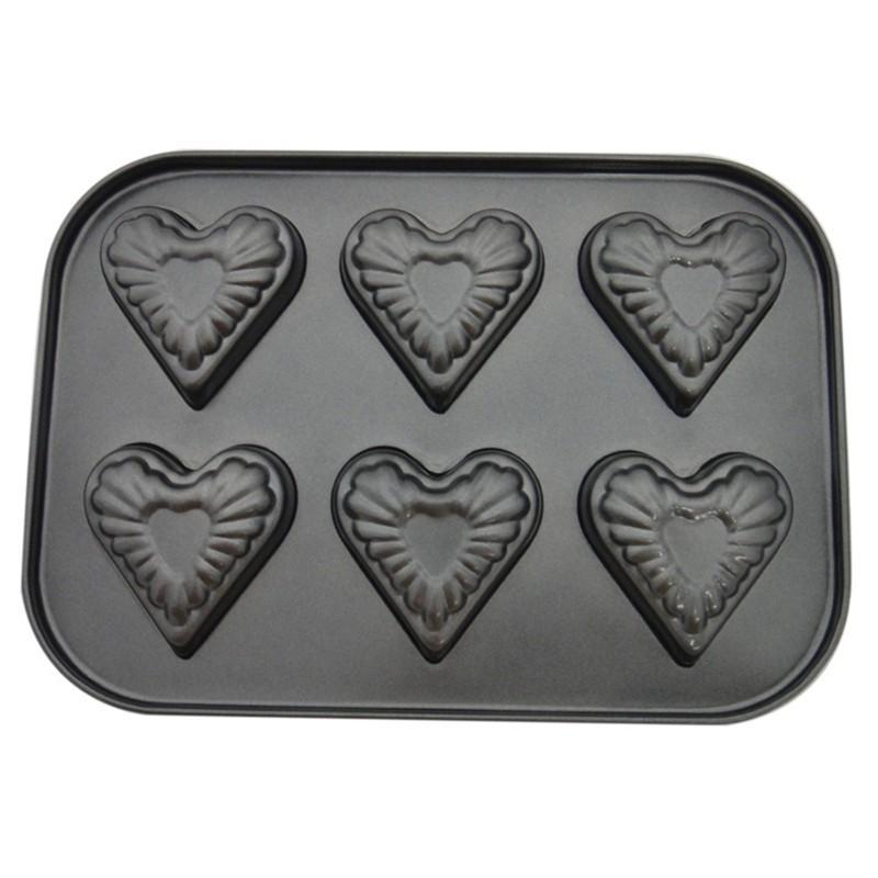 6 Cups Heart Shape Muffin Chocolate Pudding Pastry Baking Tray Tools Non-stick Cake Mold