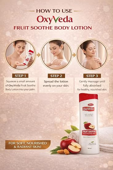 OxyVeda Fruit Soothe Moisturizing Body Lotion 500ml (Pack of 2) with Jojoba & Almond Oils | Deep Hydration | Soft & Smooth Skin | For All Skin Types | Daily Use Lotion