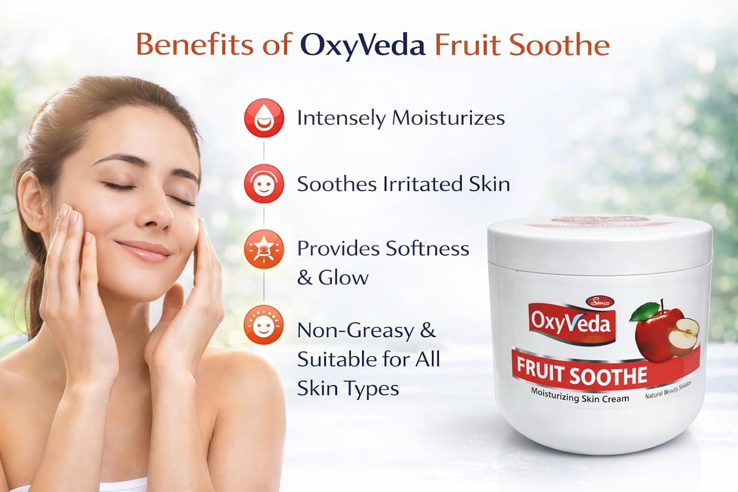 OxyVeda Fruit Soothe Moisturizing Skin Cream | Intensely Hydrating & Soothing | Non-Greasy Daily Face & Body Cream | Suitable for All Skin Types