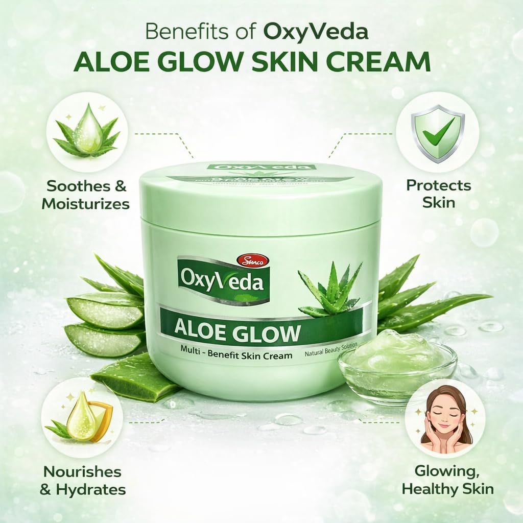 OxyVeda Aloe Glow Multi-Benefit Skin Cream with Aloe Vera | Deep Moisturizing & Soothing Cream for Soft, Glowing Skin | All Skin Types (800 ml)