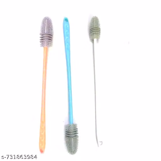 Pack of 3 Plastic Bottle Cleaning Brushes – Long Handle Multipurpose Cleaning Brushes for Bottles, Jars, Thermos & Kitchenware | Durable Hygienic Bottle Cleaner Set