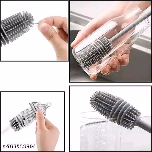 Premium Long-Handle Silicone Bottle Brush Set – 360° Flexible Cleaning Brushes for Water Bottles, Thermoses, Vases & Glassware | Durable Non-Scratch Bottle Cleaner (Pack of 2, Assorted Colors)