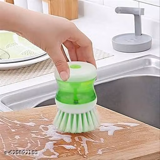 Pack of 2 Liquid Soap Dispensing Palm Scrub Brush | Refillable Dishwashing Scrubbing Brush with Storage Reservoir | Ergonomic Press-to-Dispense Kitchen Sink Cleaner Scrubber for Pots, Pans, Dishes & Utensils