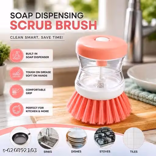 Pack of 2 Liquid Soap Dispensing Palm Scrub Brush | Refillable Dishwashing Scrubbing Brush with Storage Reservoir | Ergonomic Press-to-Dispense Kitchen Sink Cleaner Scrubber for Pots, Pans, Dishes & Utensils