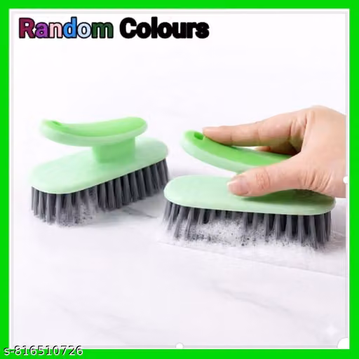 Multipurpose Cleaning Scrub Brush Pack of 2 – Heavy Duty Ergonomic Handheld Brushes for Kitchen, Bathroom & Laundry (Random Colours)