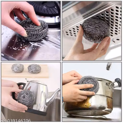 Premium Heavy Duty Stainless Steel Wire Scrubber for Kitchen Cleaning | Multipurpose Dishwashing Sponge & Scouring Pad for Utensils, Pots, Pans & Sink | Rust-Free Metal Juna Cleaning Accessories | Stainless Steel Wire Scrubber | Dishwashing Sponge | Scour