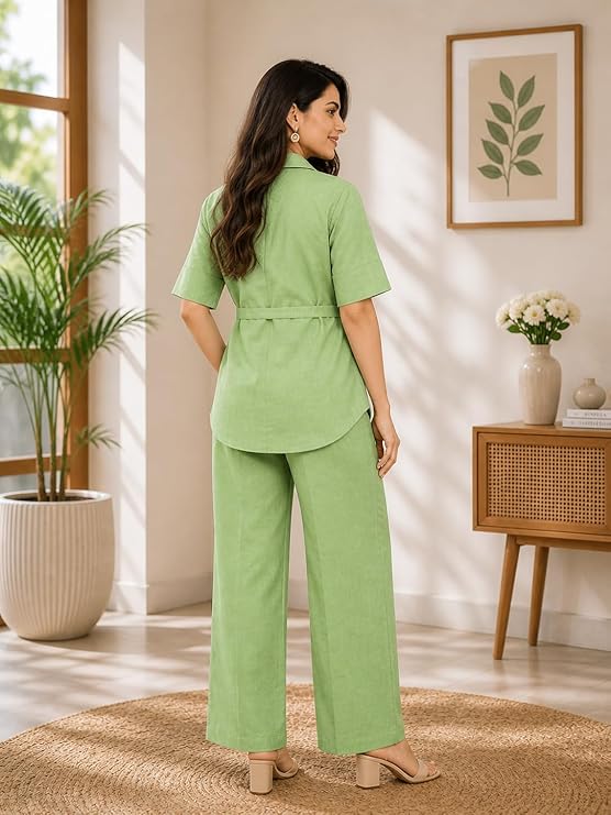 Women’s Linen Co-Ord Set | Premium Twill Linen Shirt & Straight Pant Set