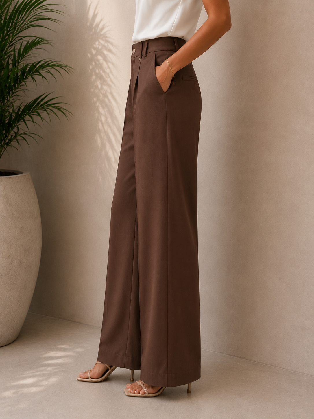 Women’s High-Waisted Wide-Leg Trousers | Premium Relaxed Fit Formal Pants | Elegant Pleated Wide-Leg Pants for Office & Casual Wear