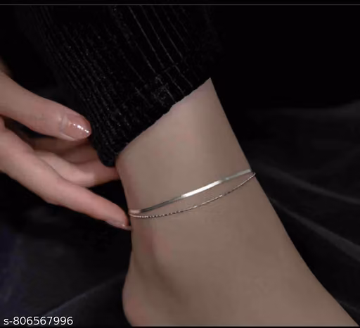 Women Stylish Double Layer Silver Anklet | Minimalist Adjustable Payal for Girls