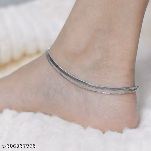 Women Stylish Double Layer Silver Anklet | Minimalist Adjustable Payal for Girls