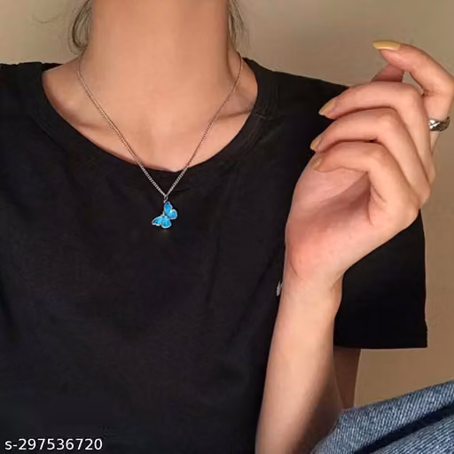 Blue Butterfly Pendant Necklace for Women & Girls